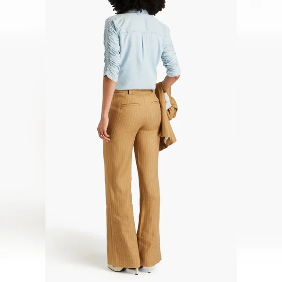 17. NWT VERONICA BEARD SUNNY PINSTRIPED LINEN BLEND TWILL WIDE LEG PANTS